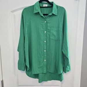 Aritzita Wilfred Free Green Linen Blend Button-Up Collared Shirt Women’s Size S